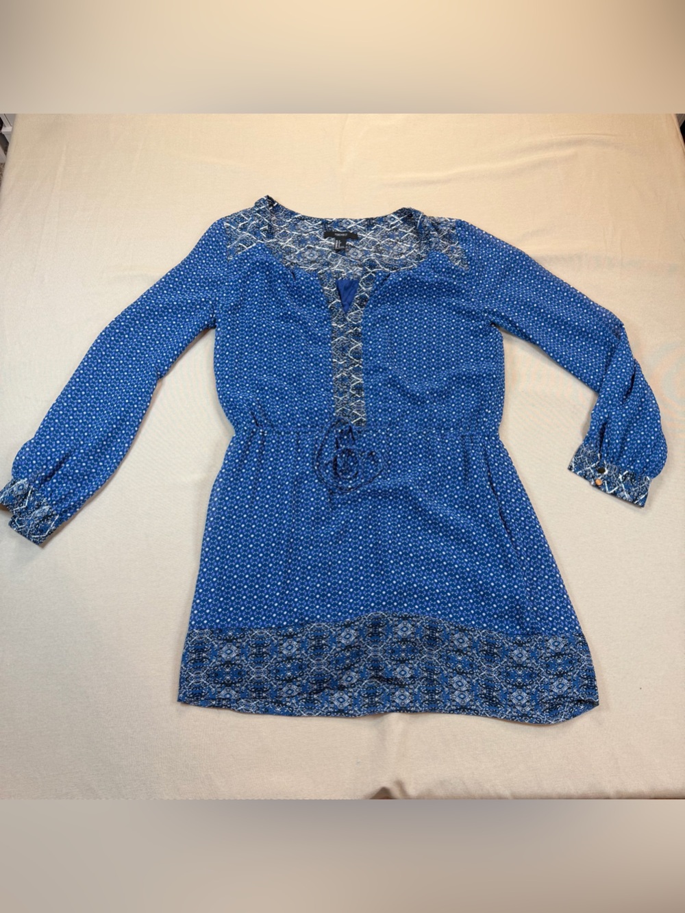 Forever 21 Blue Printed Tie-Waist Tunic